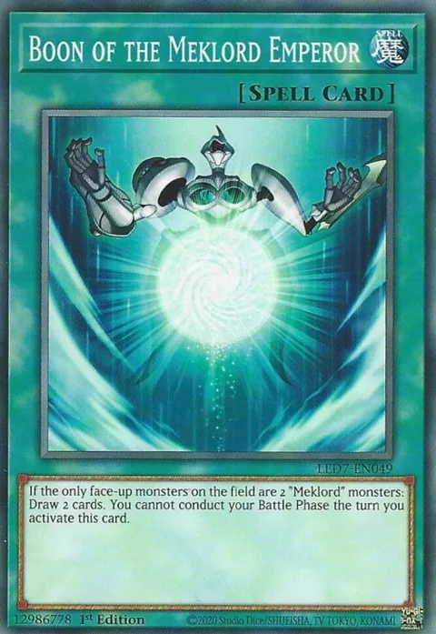 Boon of the Meklord Emperor LED7-EN049 Yu-Gi-Oh card from Legendary Duelists: Rage of Ra