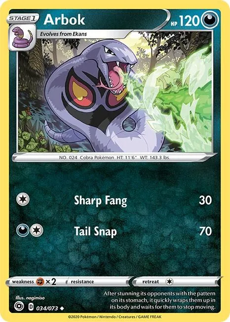 Arbok #34/73 Reverse Holofoil Pokémon card from Champion's Path