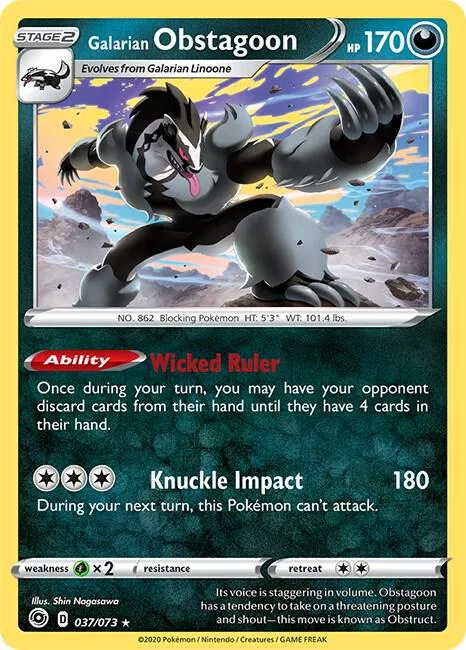 Galarian Obstagoon #37/73 Reverse Holofoil Pokémon card from Champion's Path