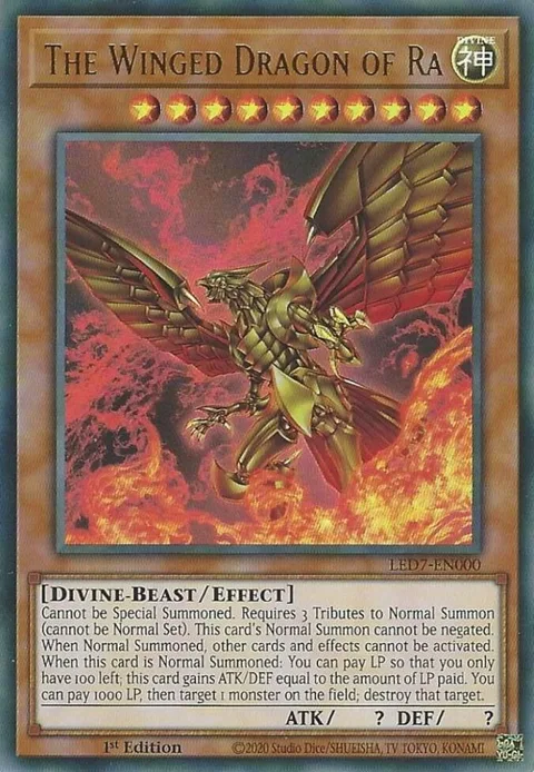 The Winged Dragon of Ra Alt Art LED7-EN000 1st Edition Yu-Gi-Oh card from Legendary Duelists: Rage of Ra
