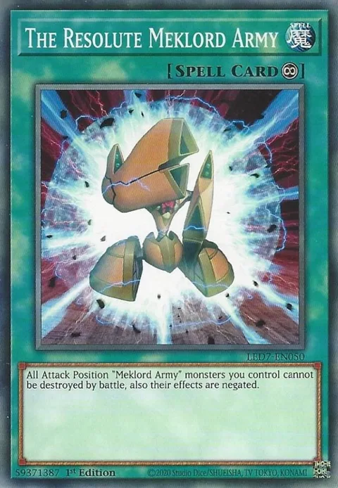 The Resolute Meklord Army LED7-EN050 Yu-Gi-Oh card from Legendary Duelists: Rage of Ra