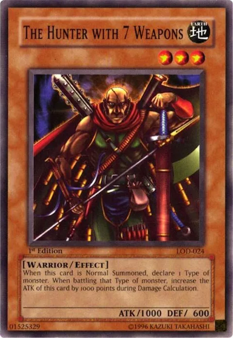 The Hunter with 7 Weapons LOD-024 1st Edition Yu-Gi-Oh card from Legacy of Darkness