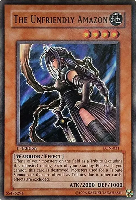 The Unfriendly Amazon LON-031 Unlimited Yu-Gi-Oh card from Labyrinth of Nightmare