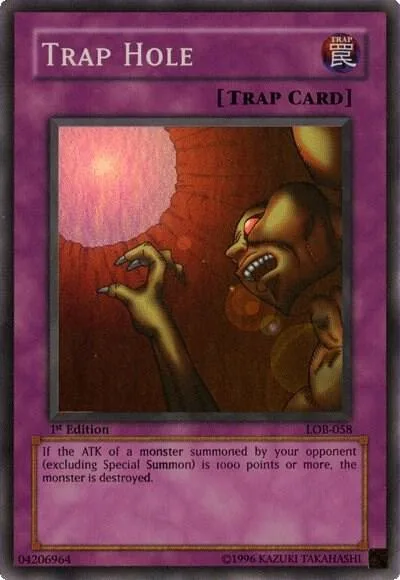 Trap Hole LOB-058 1st Edition Yu-Gi-Oh card from The Legend of Blue Eyes White Dragon