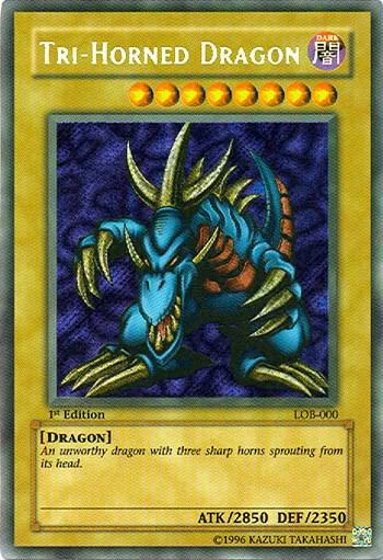 Tri-Horned Dragon LOB-000 Unlimited Yu-Gi-Oh card from The Legend of Blue Eyes White Dragon