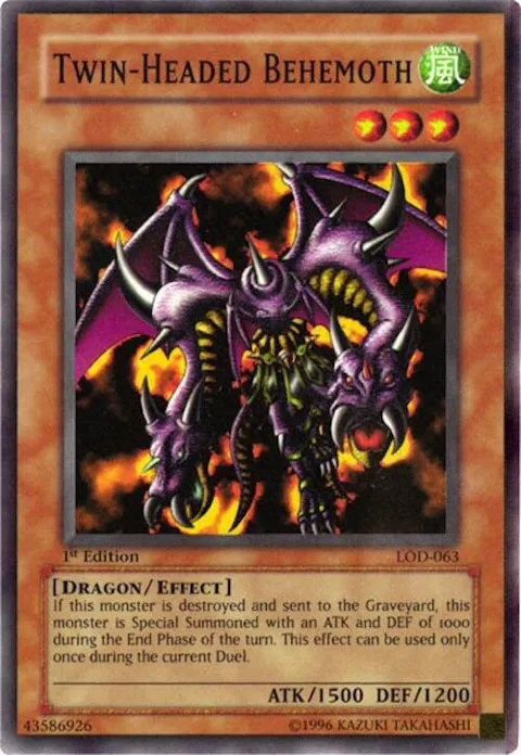 Twin-Headed Behemoth LOD-063 1st Edition Yu-Gi-Oh card from Legacy of Darkness