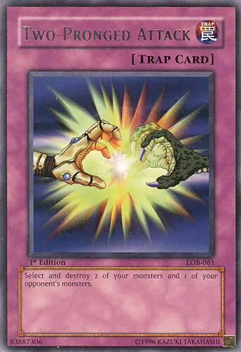 Two-Pronged Attack LOB-061 Yu-Gi-Oh card from The Legend of Blue Eyes White Dragon