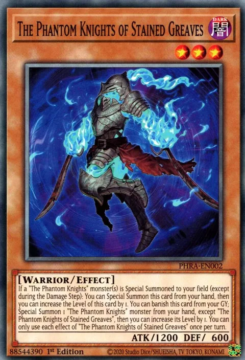 The Phantom Knights of Stained Greaves PHRA-EN002 Yu-Gi-Oh card from Phantom Rage