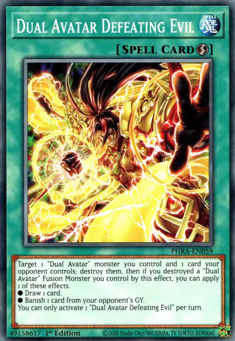 Dual Avatar Defeating Evil PHRA-EN059 Yu-Gi-Oh card from Phantom Rage