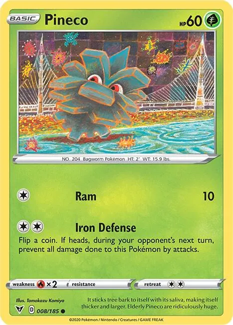 Pineco #008/185 Reverse Holofoil Pokémon card from Vivid Voltage
