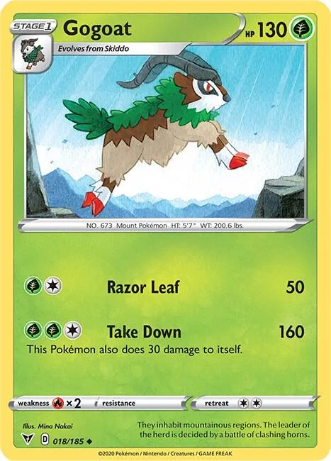 Gogoat #018/185 Reverse Holofoil Pokémon card from Vivid Voltage