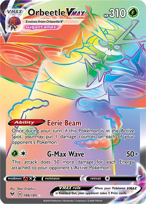 Orbeetle VMAX Secret Rare #186/185 Holofoil Pokémon card from Vivid Voltage