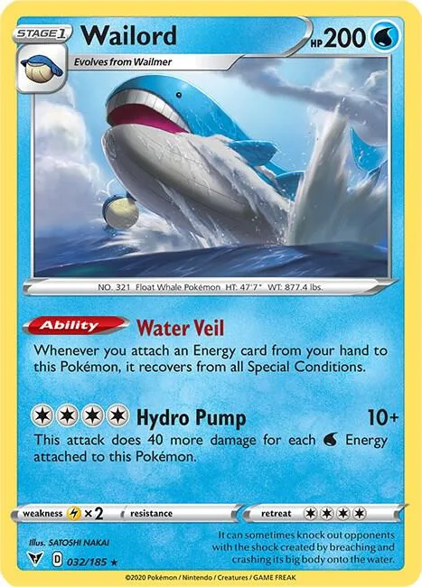Wailord #032/185 Holofoil Pokémon card from Vivid Voltage
