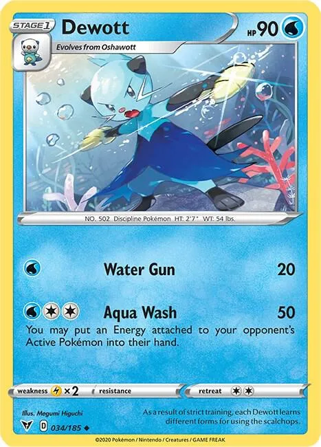 Dewott #034/185 Reverse Holofoil Pokémon card from Vivid Voltage