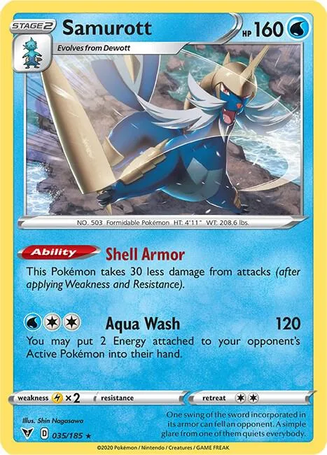 Samurott #035/185 Pokémon card from Vivid Voltage