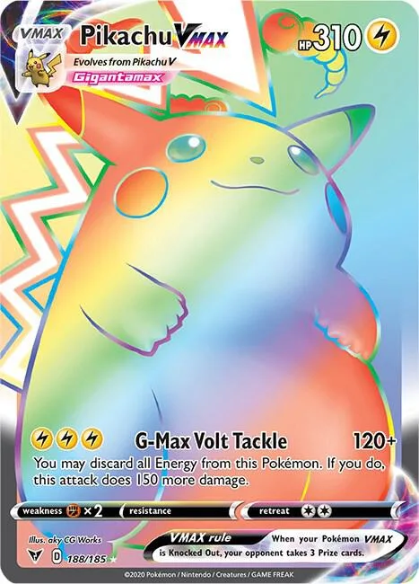 Pikachu VMAX Secret Rare #188/185 Holofoil Pokémon card from Vivid Voltage