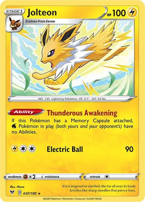 Jolteon #047/185 Reverse Holofoil Pokémon card from Vivid Voltage