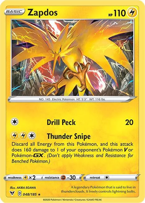 Zapdos #048/185 Reverse Holofoil Pokémon card from Vivid Voltage