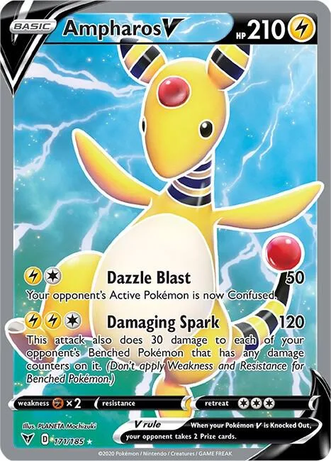 Ampharos V Full Art #171/185 Holofoil Pokémon card from Vivid Voltage