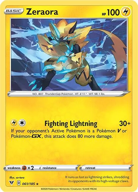 Zeraora #061/185 Reverse Holofoil Pokémon card from Vivid Voltage