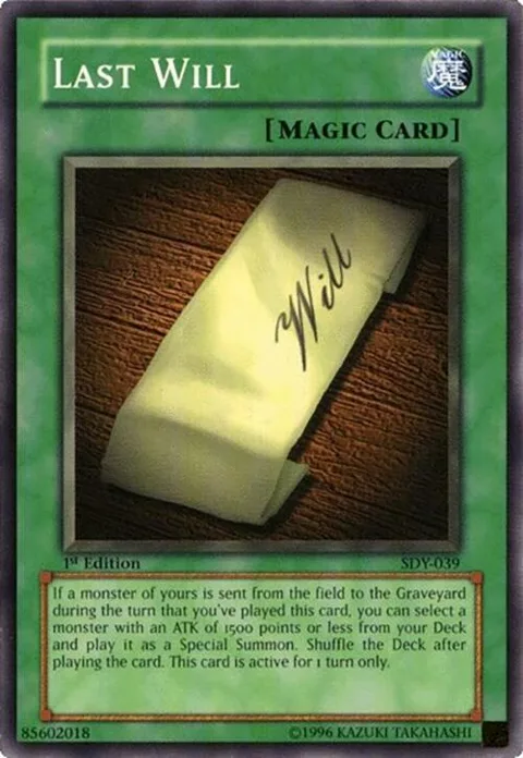 Last Will SDY-039 1st Edition Yu-Gi-Oh card from Starter Deck: Yugi
