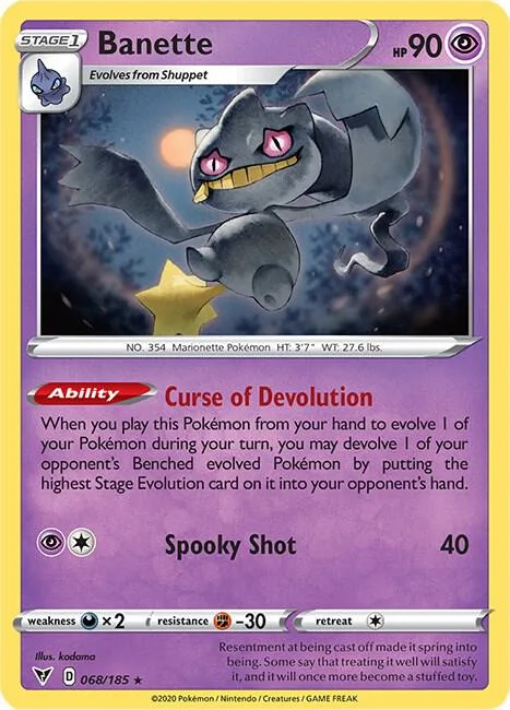 Banette #068/185 Reverse Holofoil Pokémon card from Vivid Voltage