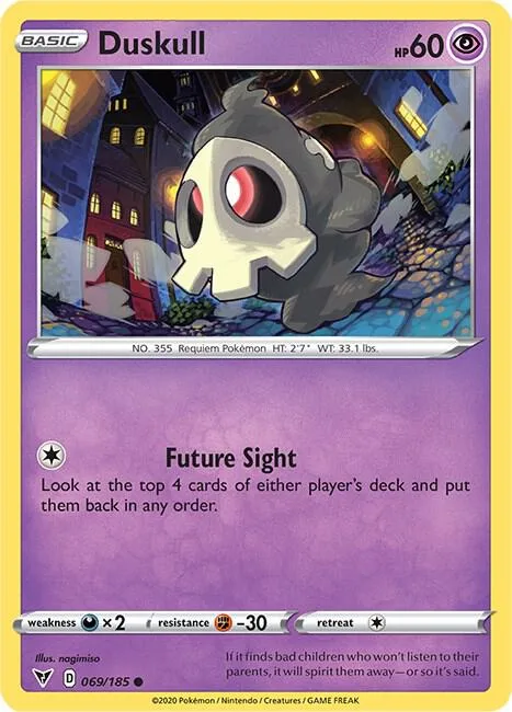 Duskull #069/185 Reverse Holofoil Pokémon card from Vivid Voltage