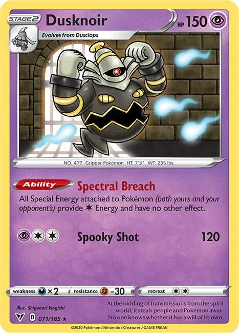 Dusknoir #071/185 Reverse Holofoil Pokémon card from Vivid Voltage