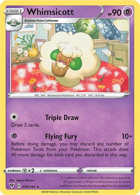 Whimsicott #076/185 Reverse Holofoil Pokémon card from Vivid Voltage
