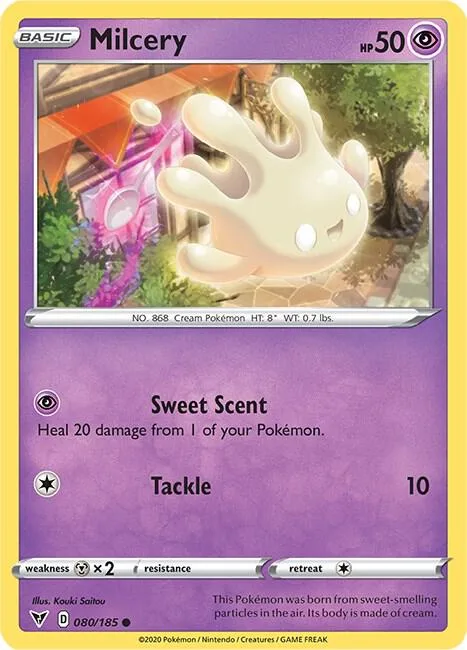 Milcery #080/185 Reverse Holofoil Pokémon card from Vivid Voltage