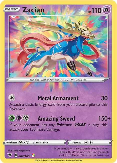 Zacian #082/185 Holofoil Pokémon card from Vivid Voltage