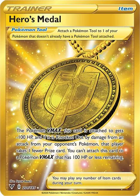 Hero's Medal Secret Rare #201/185 Holofoil Pokémon card from Vivid Voltage