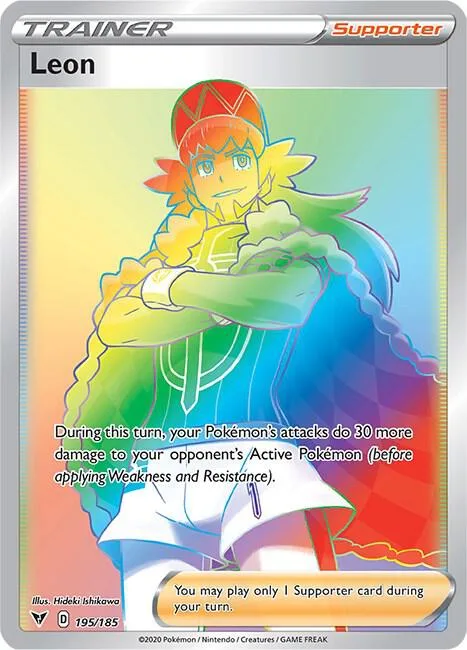 Leon Secret Rare #195/185 Holofoil Pokémon card from Vivid Voltage