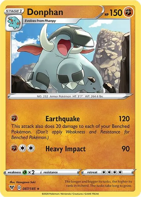 Donphan #087/185 Reverse Holofoil Pokémon card from Vivid Voltage
