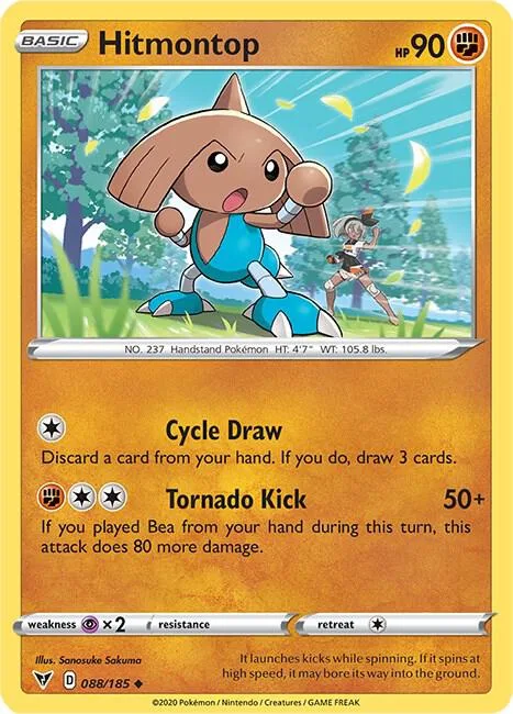 Hitmontop #088/185 Reverse Holofoil Pokémon card from Vivid Voltage