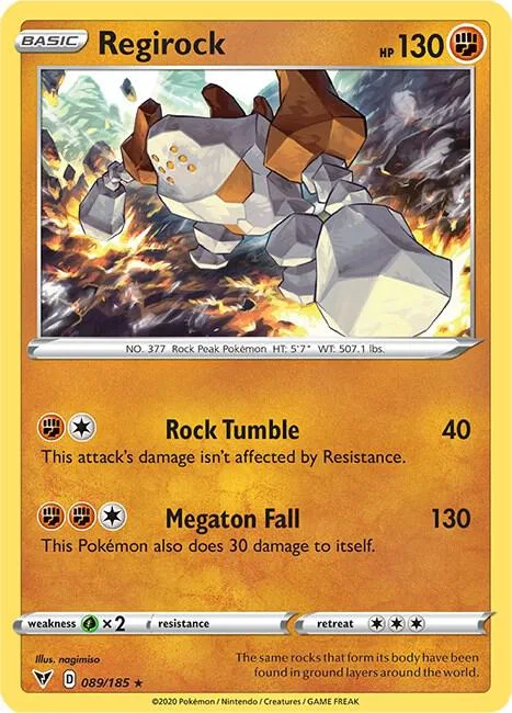 Regirock #089/185 Holofoil Pokémon card from Vivid Voltage