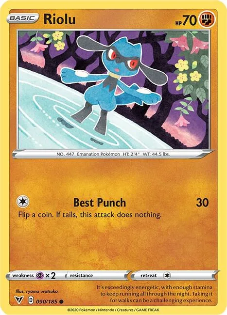 Riolu #090/185 Reverse Holofoil Pokémon card from Vivid Voltage