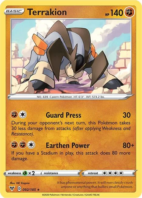 Terrakion #092/185 Pokémon card from Vivid Voltage