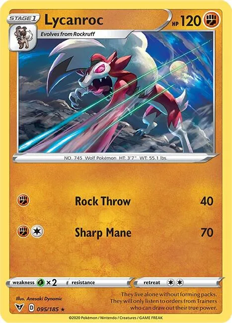 Lycanroc #095/185 Pokémon card from Vivid Voltage