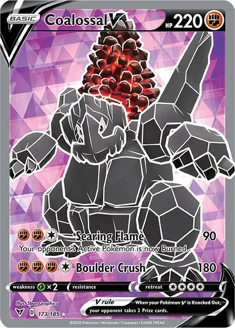 Coalossal V Full Art #173/185 Holofoil Pokémon card from Vivid Voltage