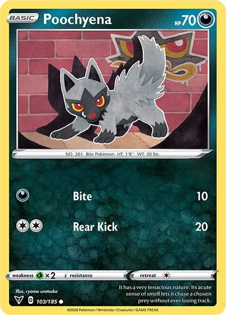 Poochyena #103/185 Reverse Holofoil Pokémon card from Vivid Voltage