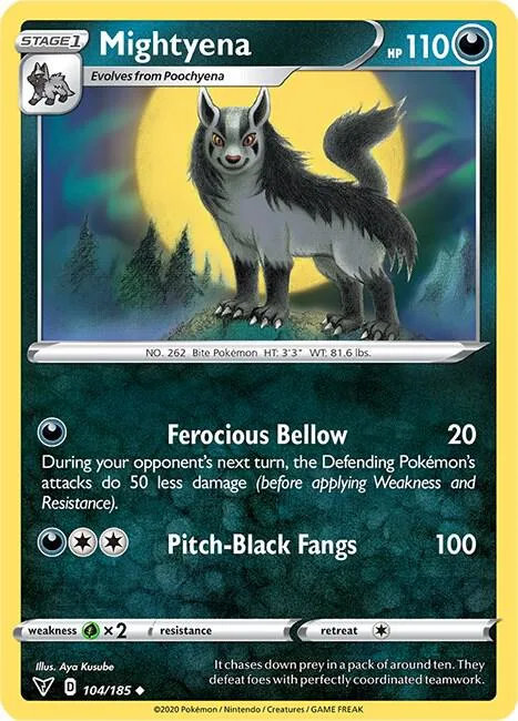 Mightyena #104/185 Reverse Holofoil Pokémon card from Vivid Voltage