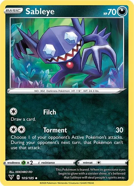 Sableye #105/185 Pokémon card from Vivid Voltage