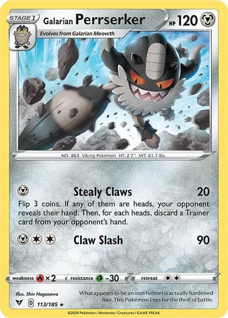 Galarian Perrserker #113/185 Reverse Holofoil Pokémon card from Vivid Voltage