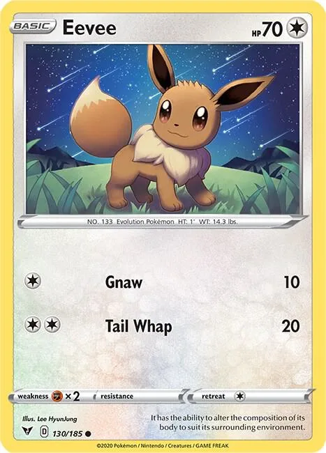 Eevee #130/185 Reverse Holofoil Pokémon card from Vivid Voltage