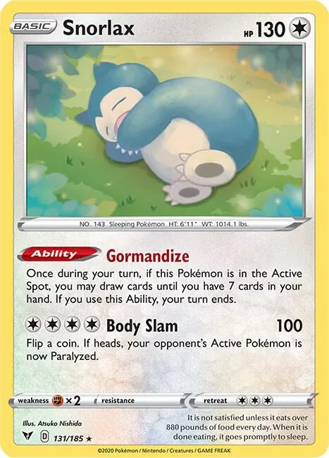 Snorlax #131/185 Reverse Holofoil Pokémon card from Vivid Voltage