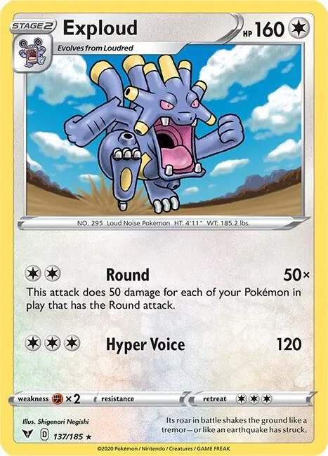 Exploud #137/185 Reverse Holofoil Pokémon card from Vivid Voltage