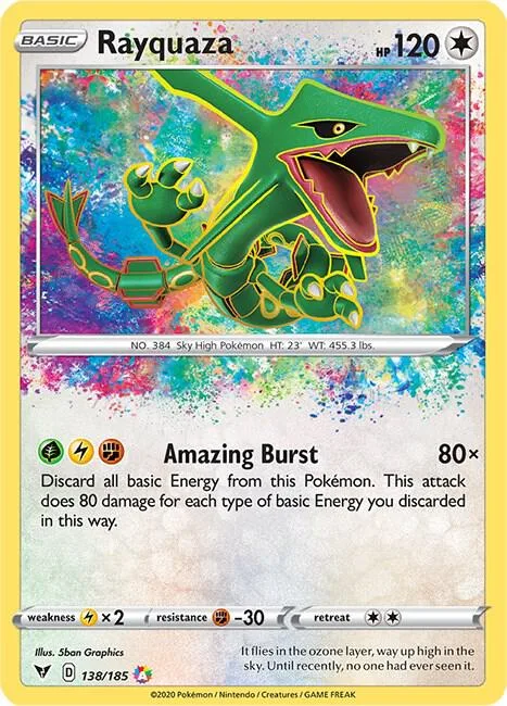 Rayquaza #138/185 Holofoil Pokémon card from Vivid Voltage