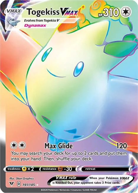 Togekiss VMAX Secret Rare #191/185 Holofoil Pokémon card from Vivid Voltage