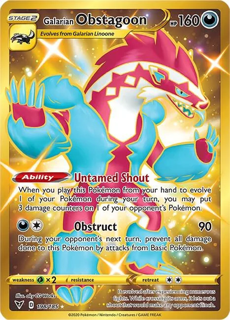 Galarian Obstagoon Secret Rare #198/185 Holofoil Pokémon card from Vivid Voltage
